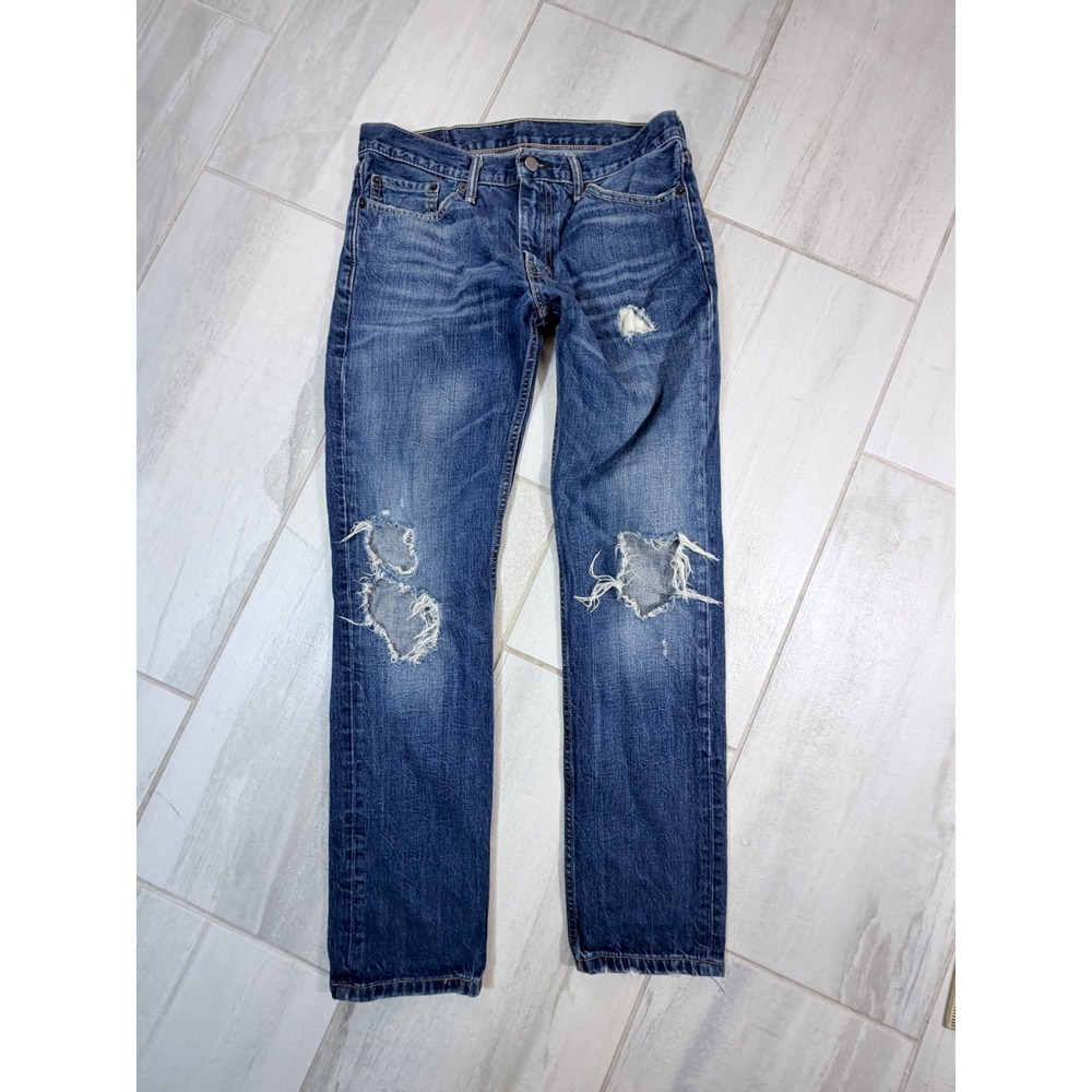 Levis 511 Slim Fit Distressed Blue Jeans Mens 33x32 Medium Wash Ripped Denim